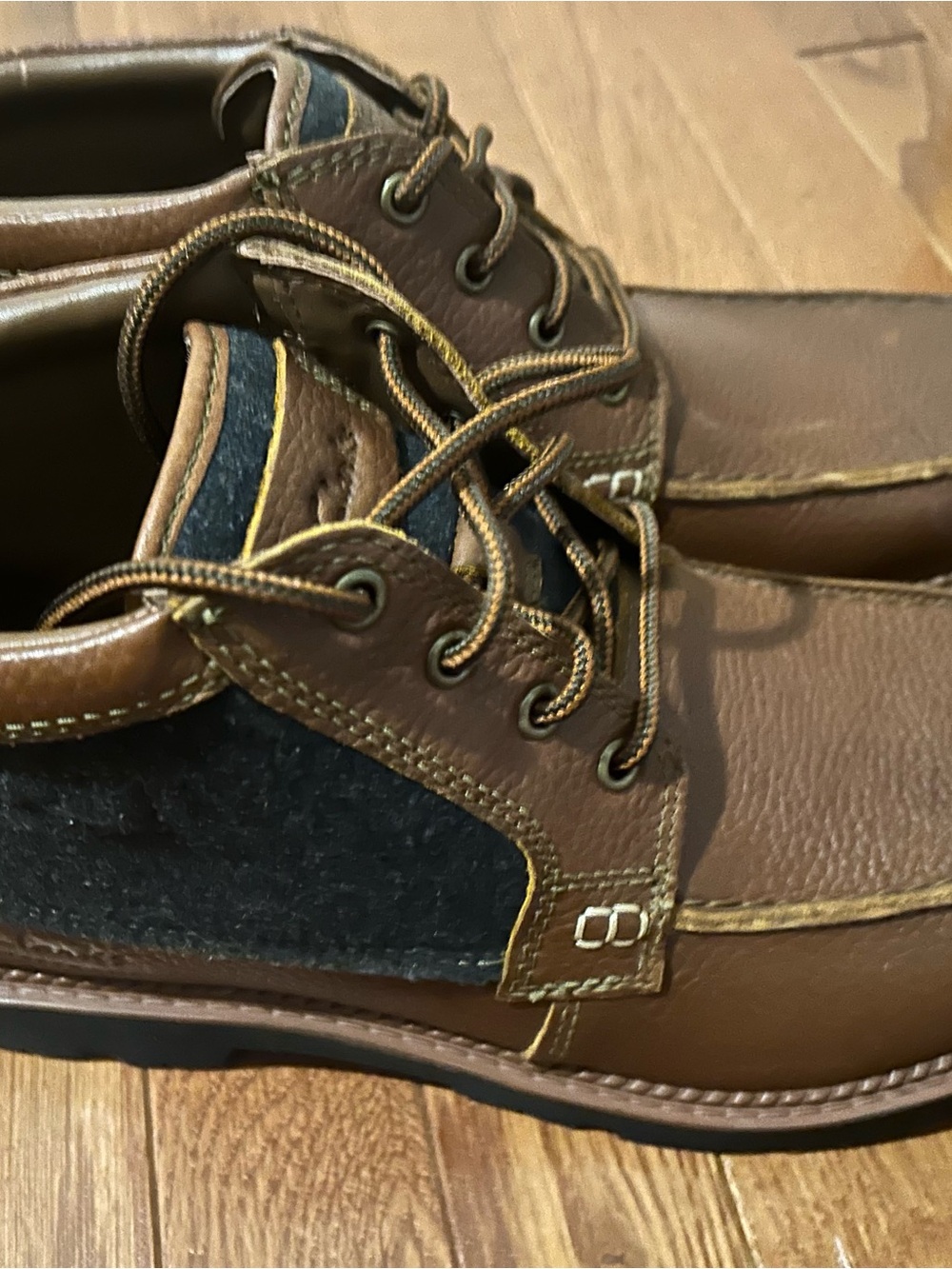 Clarks Brown Leather Boat Shoes with Navy Panels